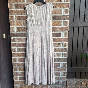 Uniqlo pale pink floral Pleated Maxi Dress Mock Neck Sleeveless